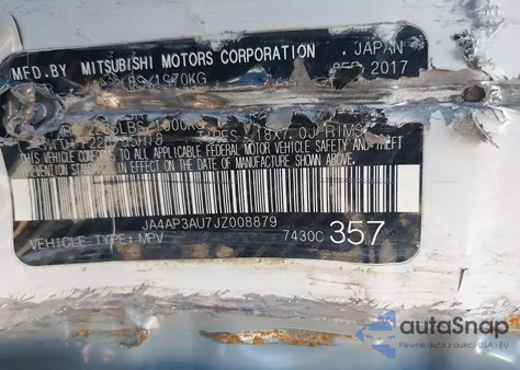 2018 Mitsubishi Outlander Sport 2.0 Es z USA, uszkodzony, nr VIN JA4AP3AU7JZ008879